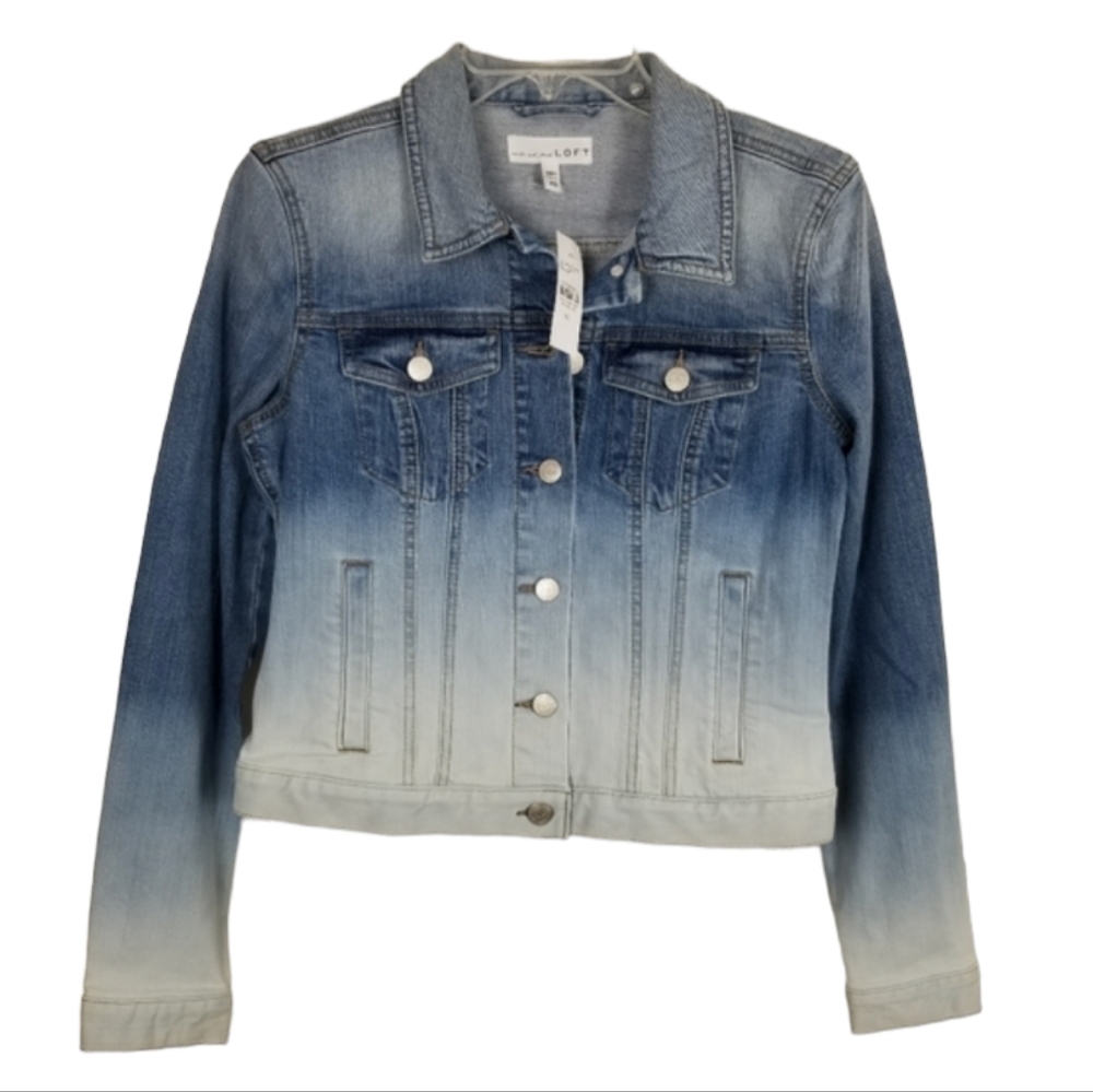 Loft Dip Dye Modern Denim Jacket NWT Womens Size XS Ombre Artsy Coastal Cowgirl